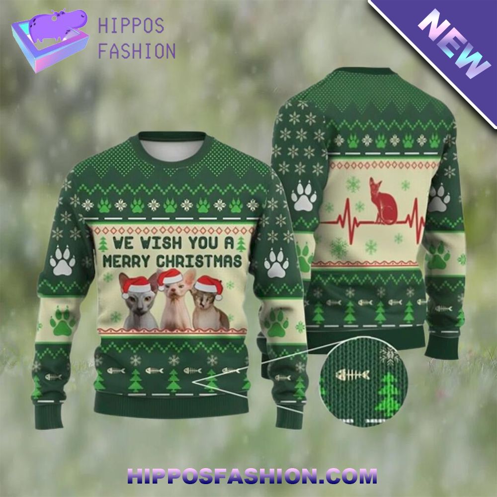 Cat Christmas Sweater Sphynx Cat We Wish You A Merry Ugly Christmas Sweater