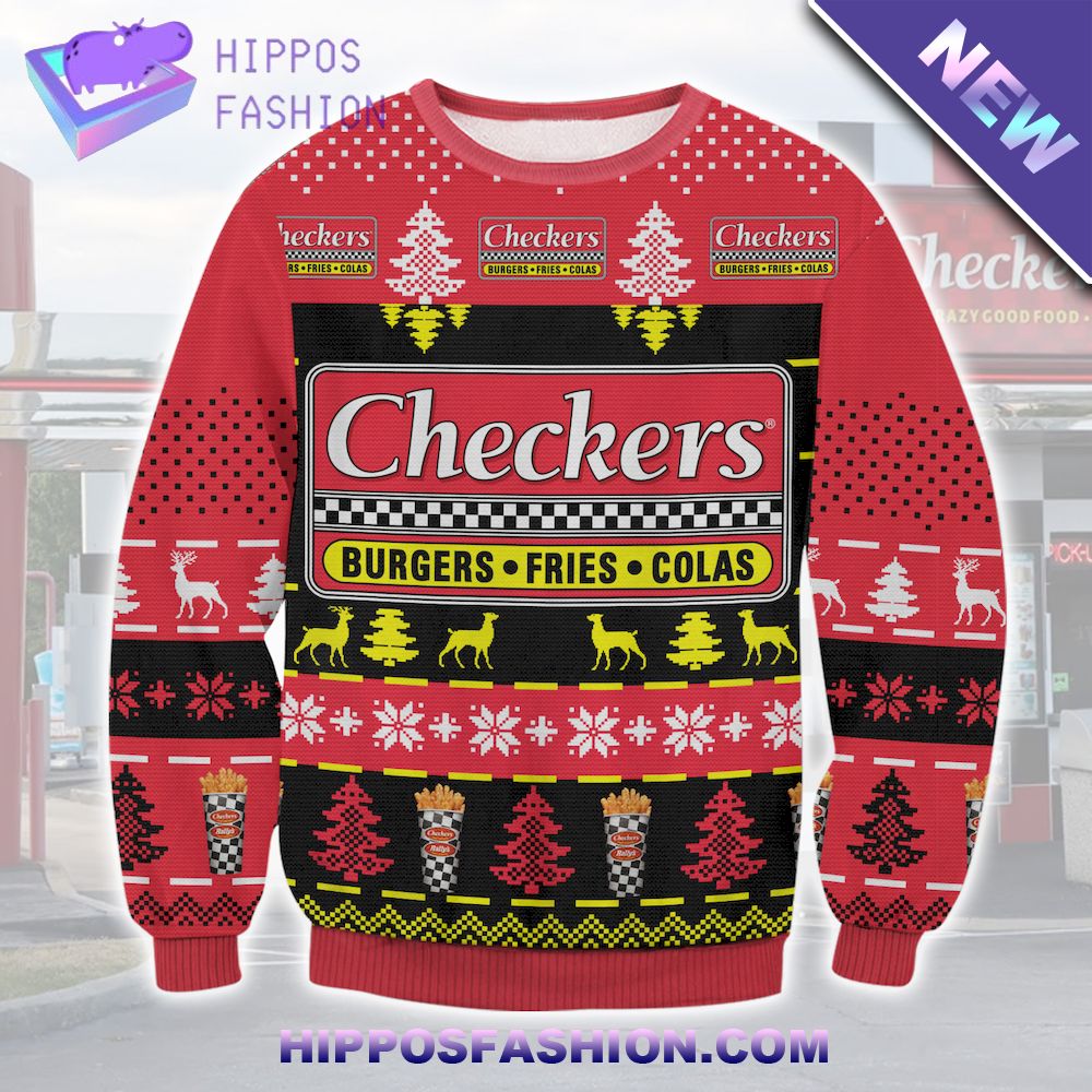 Checkers Burgers Fires Colas Ugly Christmas Sweater