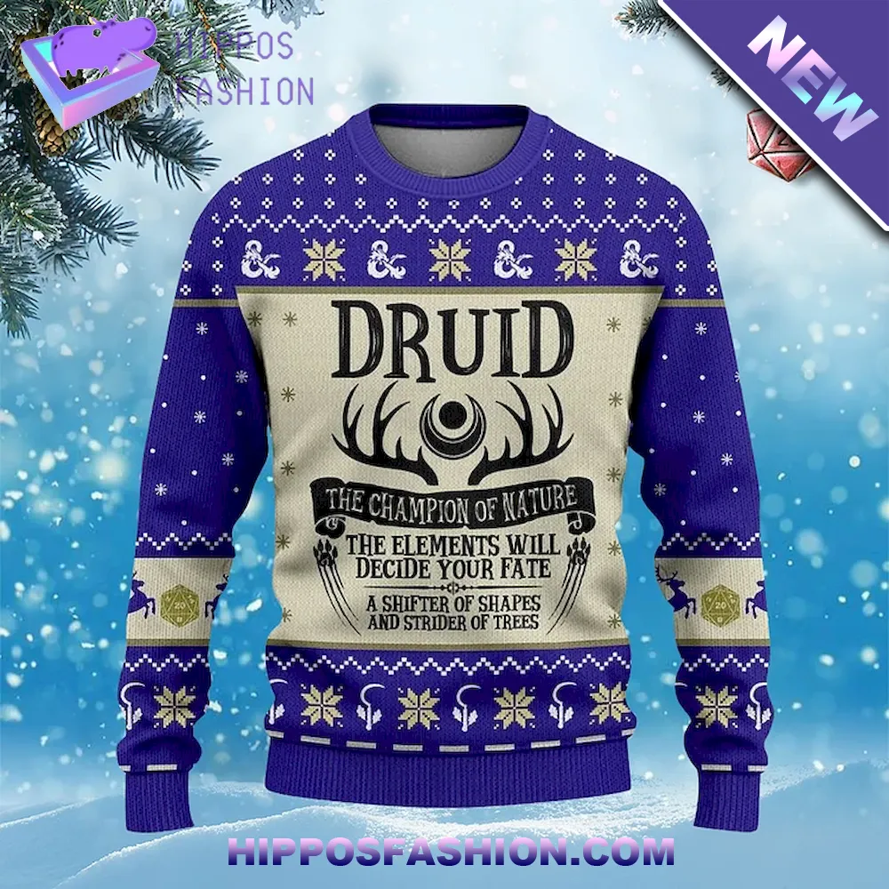 Classes Druid Blue Ugly Christmas Sweater