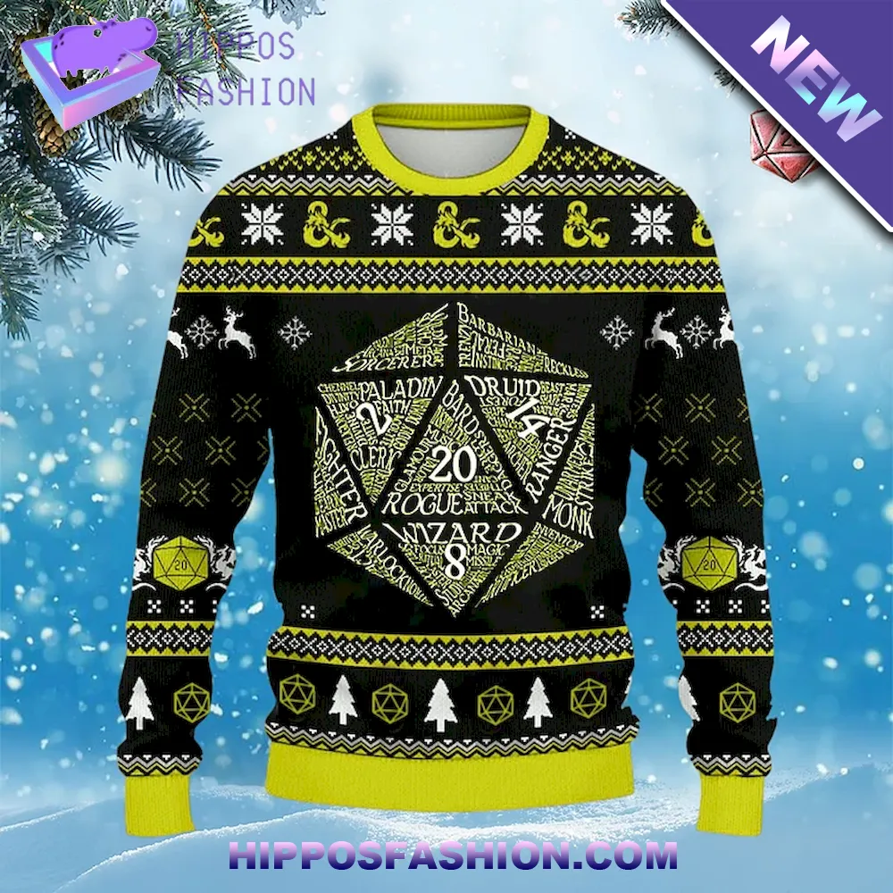 Classes Dungeon Master Yellow Ugly Christmas Sweater