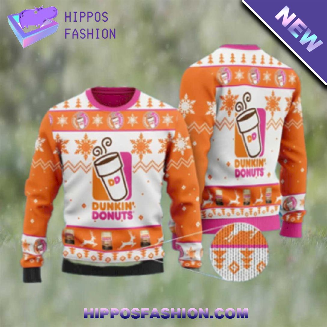 Dunkin Donuts Snow Pattern Ugly Christmas Sweater GszxJ.jpg