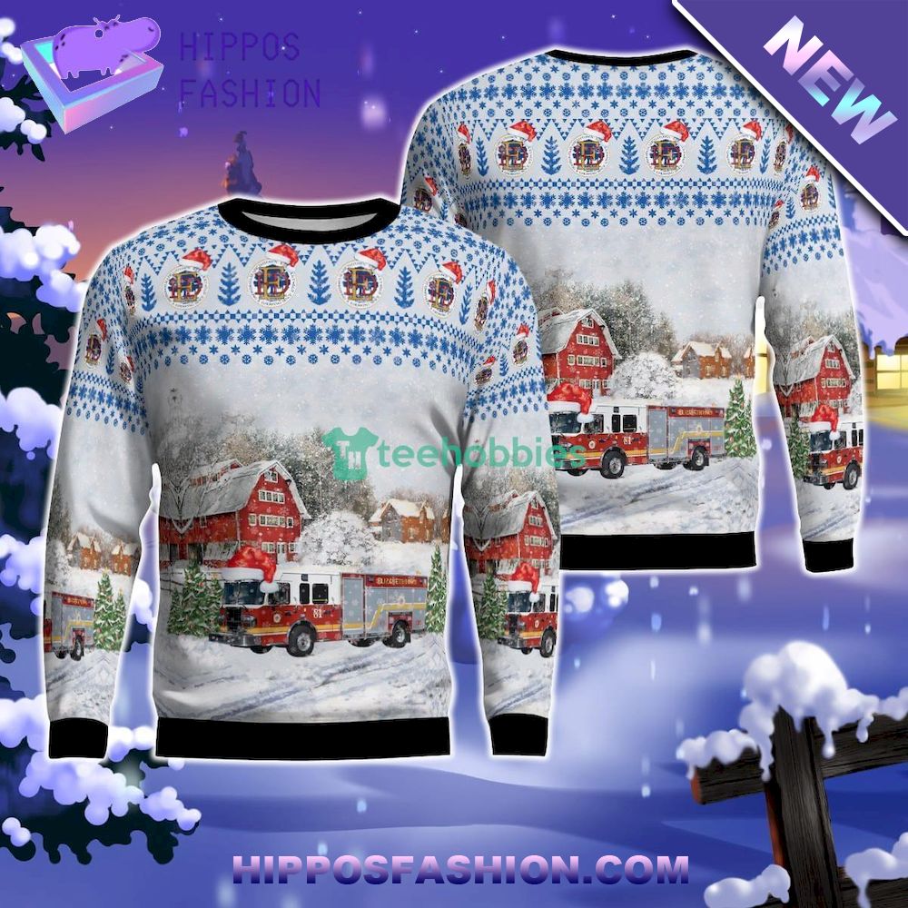 Elizabethtown Fire Department Truck Ugly Christmas Sweater