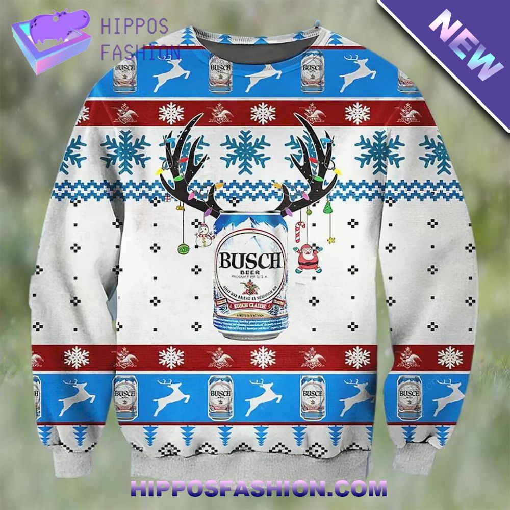 International Beer Day Busch Beer Deer Horn Ugly Christmas Sweater