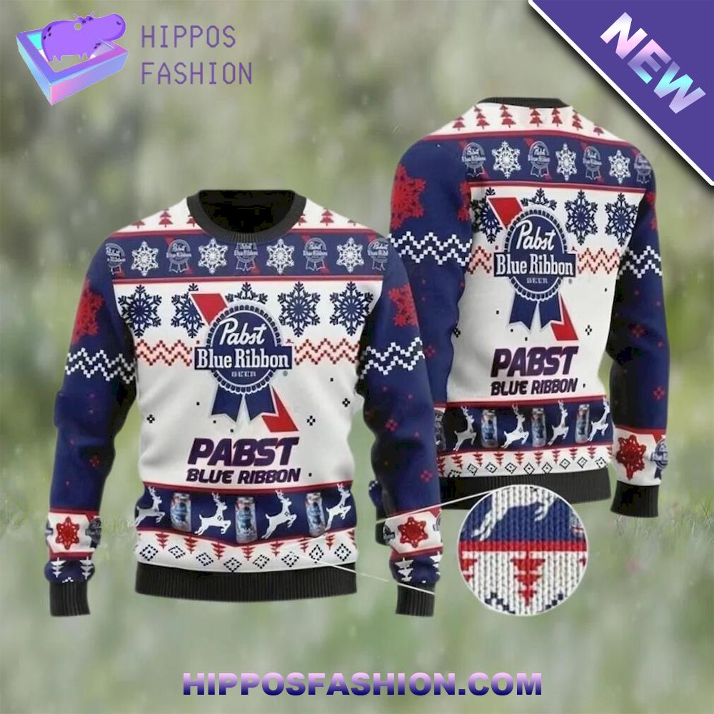 International Beer Day Pabst Blue Ribbon Beer Ugly Christmas Sweater