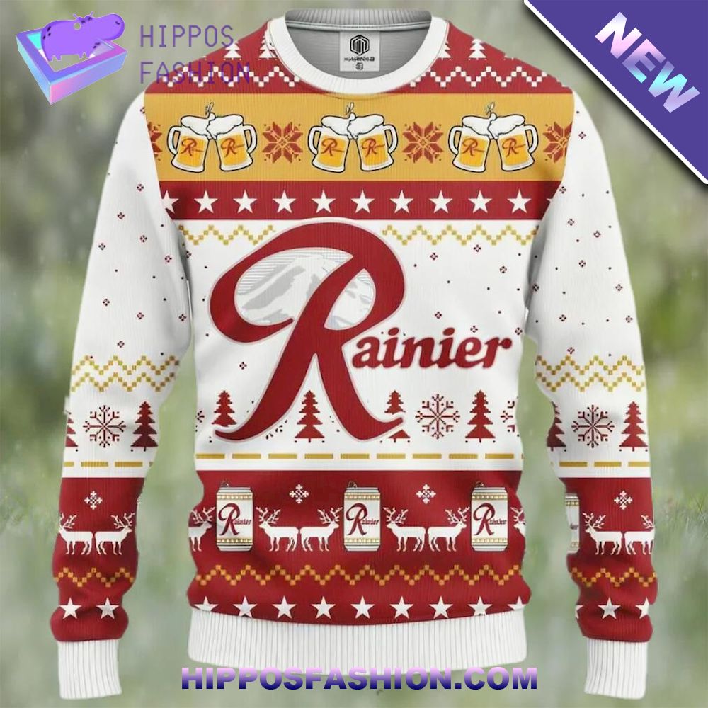 International Beer Day Rainier Beer Trending Ugly Christmas Sweater