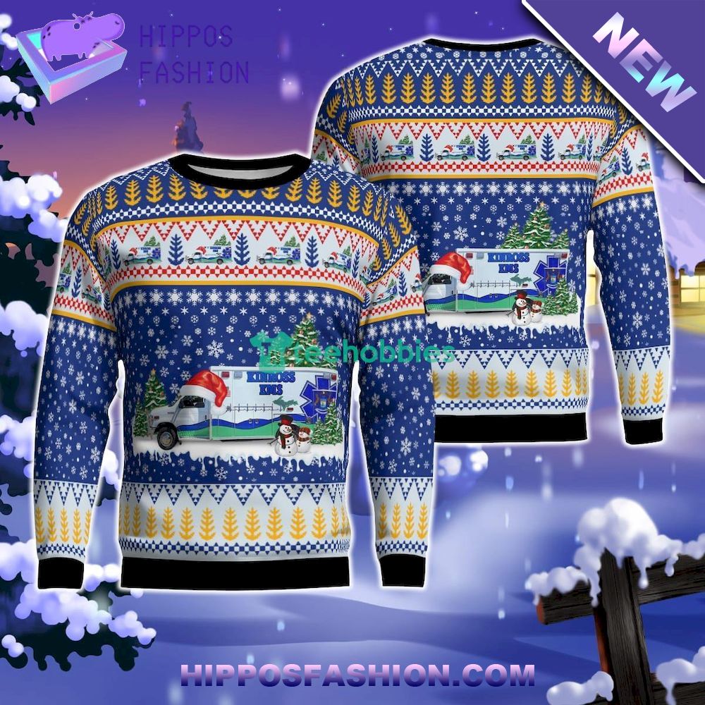 Kinross, Michigan, Kinross EMS Christmas AOP Ugly Sweater Gift For Men Women