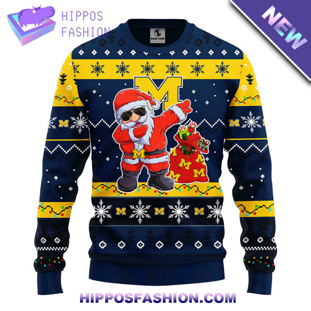 Michigan Wolverines Dabbing Santa Claus Christmas Ugly Sweater ndr.jpg