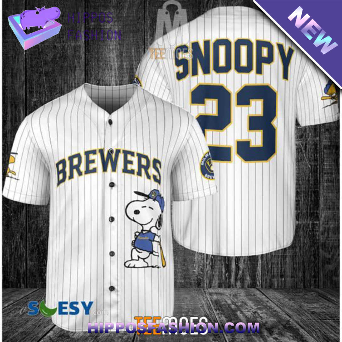 Milwaukee Brewers Snoopy White Customized Baseball Jersey izmUl.jpg