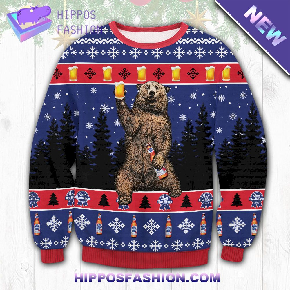 Pabst Blue Ribbon Bear Beer Ugly Sweater
