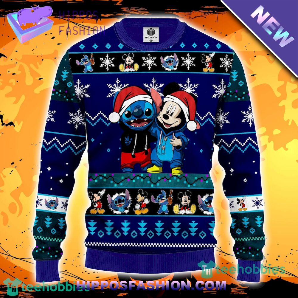 Stitch Mice Blue Ugly Christmas Sweater