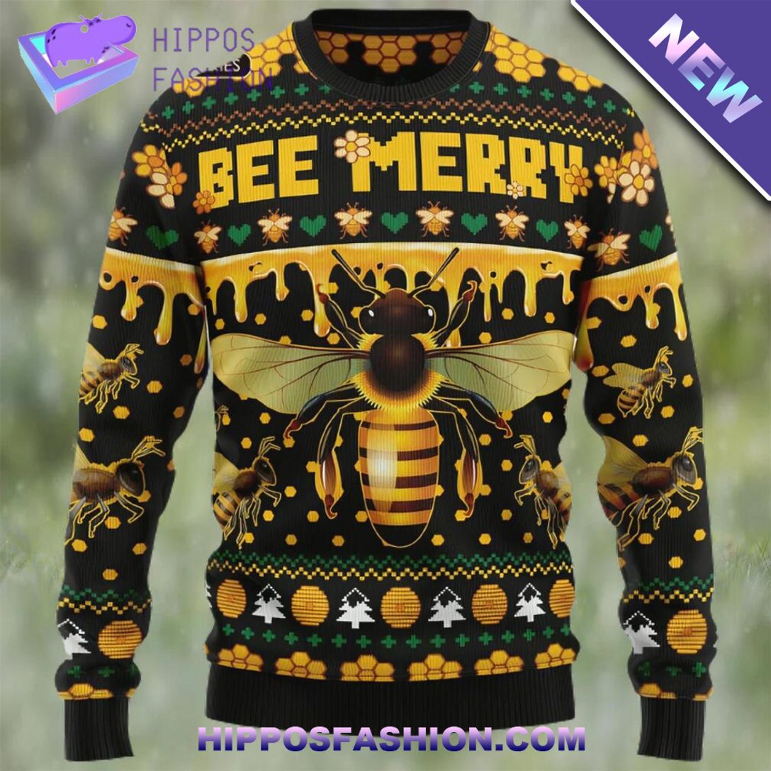 Bee Merry Ugly Christmas Sweater This design is modern and stylish.