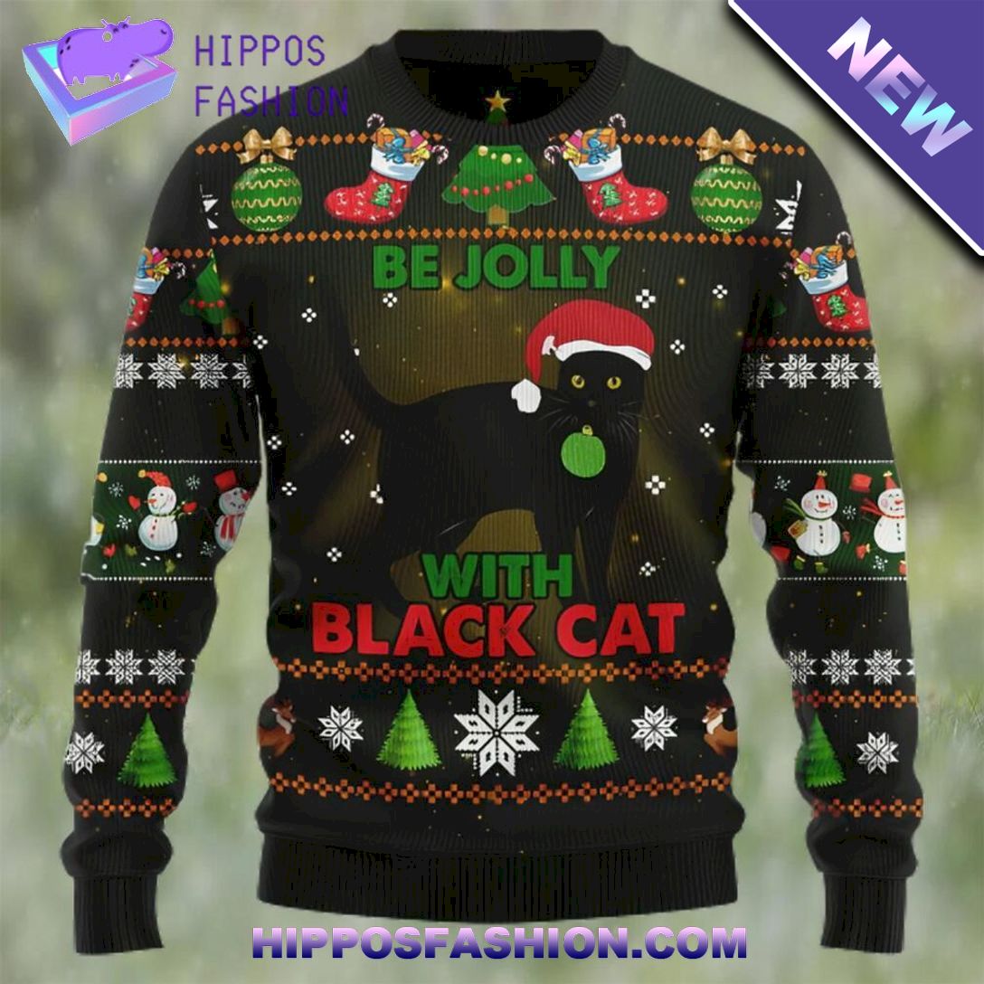 black cat be jolly ugly christmas sweater XQrM.jpg