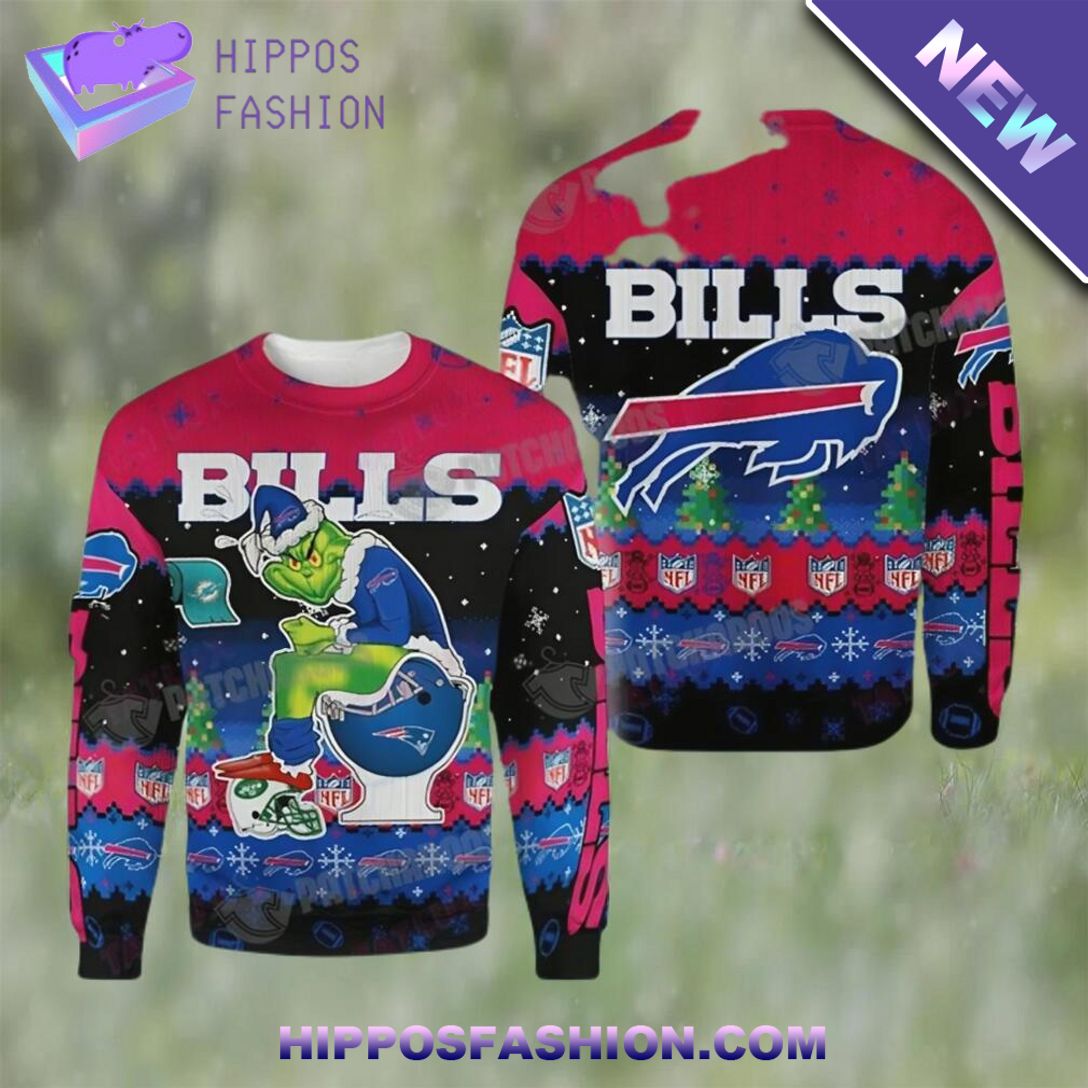 Buffalo Bills Grinch Toilet D Ugly Christmas Sweater Long time