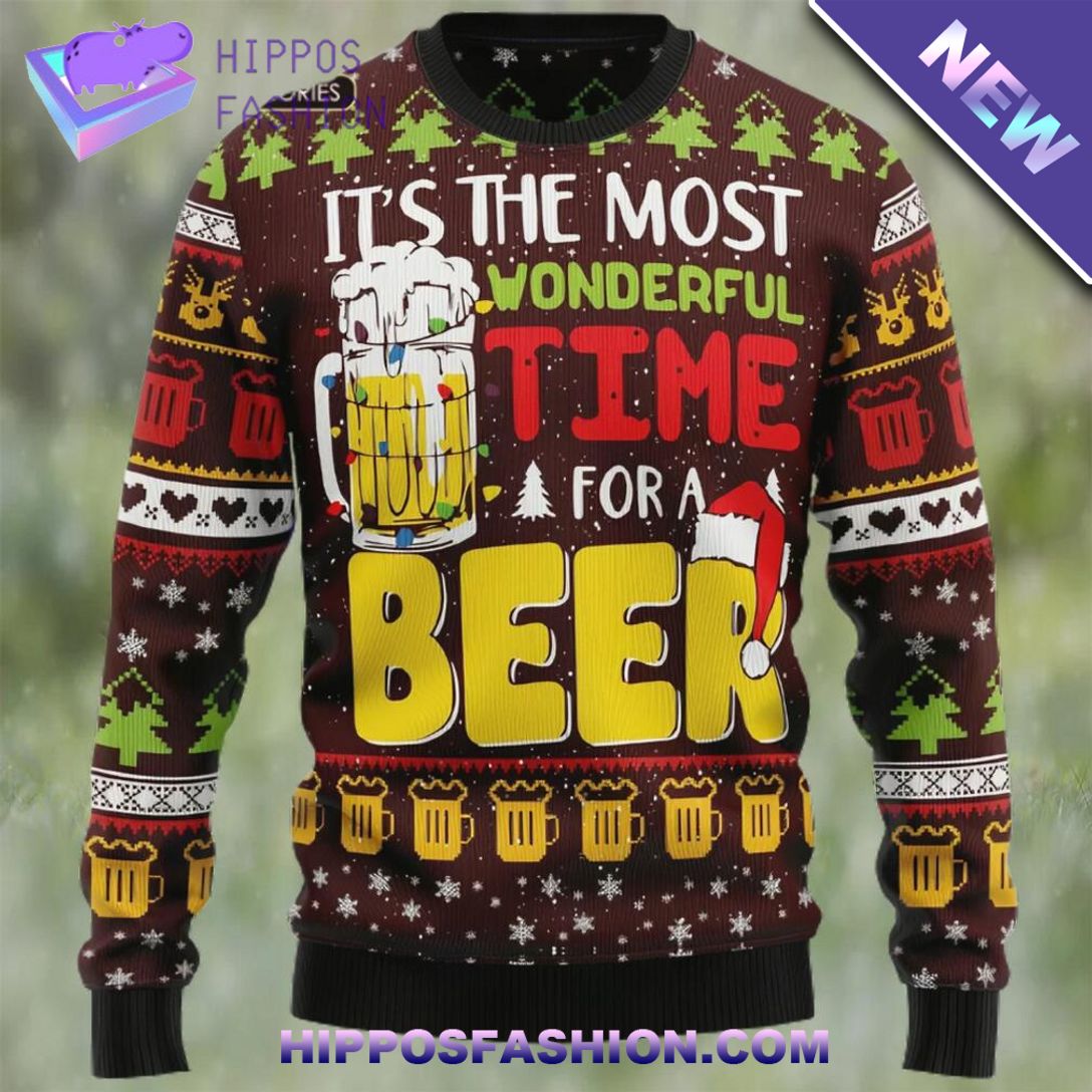 Christmas Wonderful Time For A Beer Ugly Christmas Sweater Nice shot bro