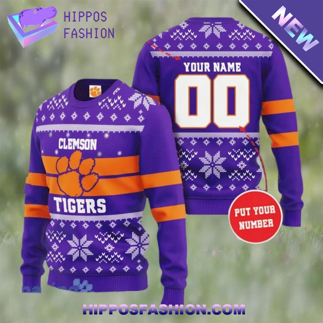 clemson tigers custom name and number ugly christmas sweater KJtzm.jpg