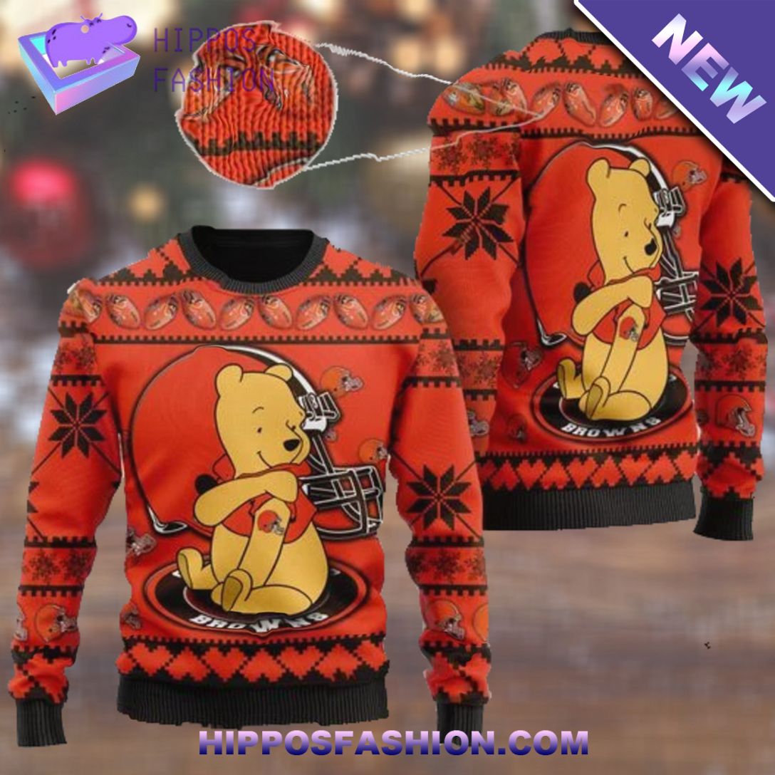 cleveland browns nfl american football team logo cute winnie the pooh bear ugly sweater fgXqm.jpg