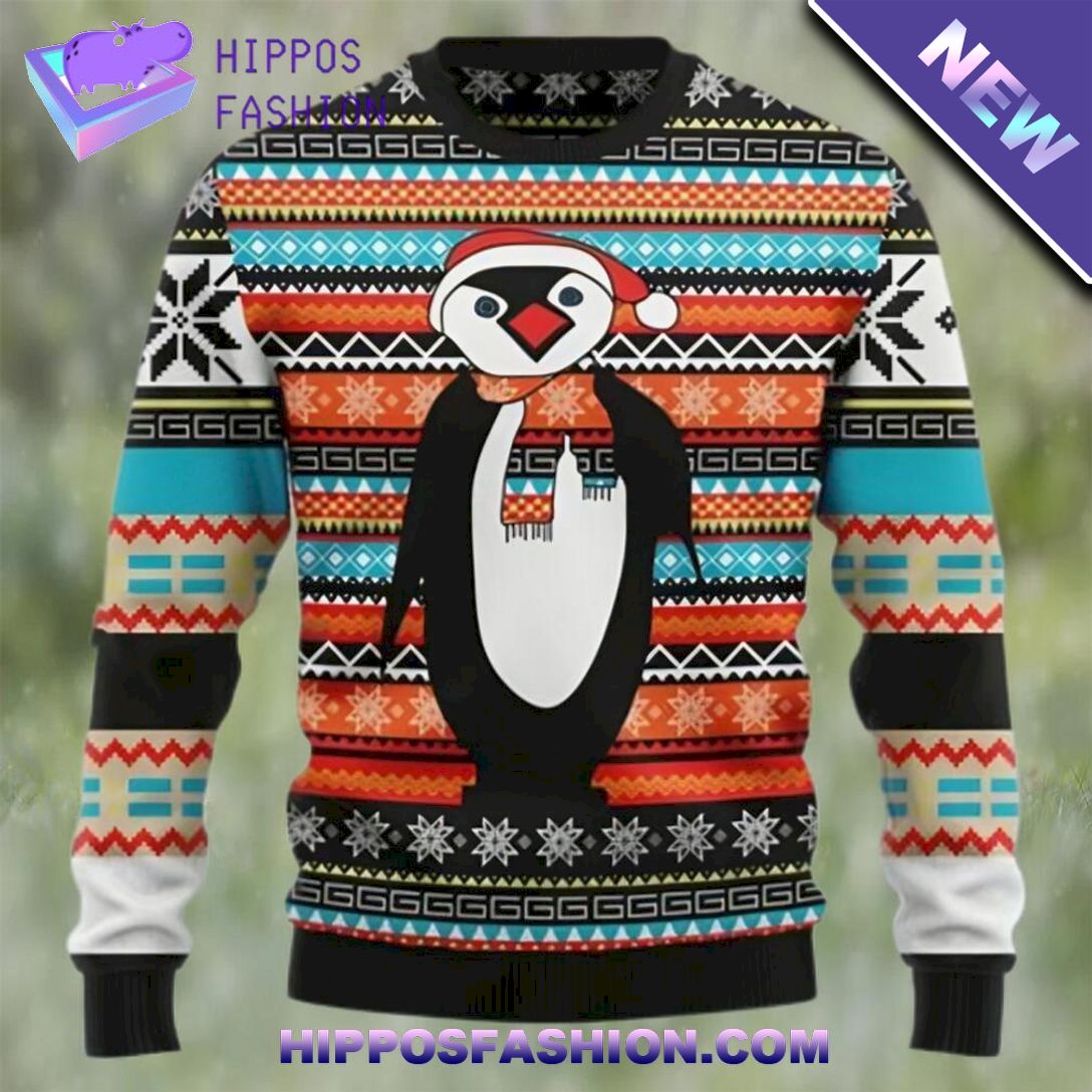 colorful pattern penguin lover ugly christmas sweater cGA.jpg