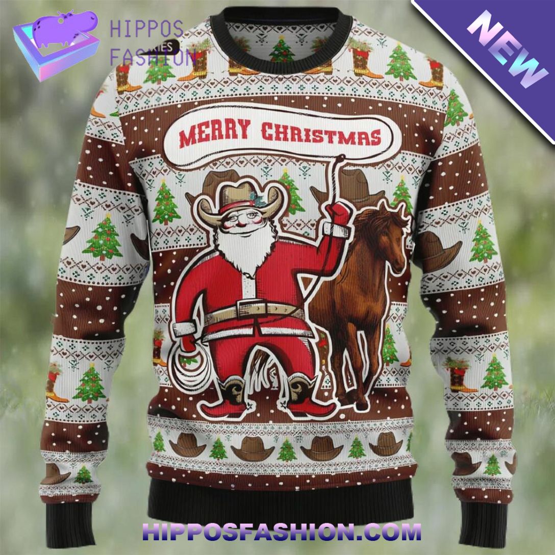 Cowboy Santa Claus Ugly Christmas Sweater Awesome Pic guys
