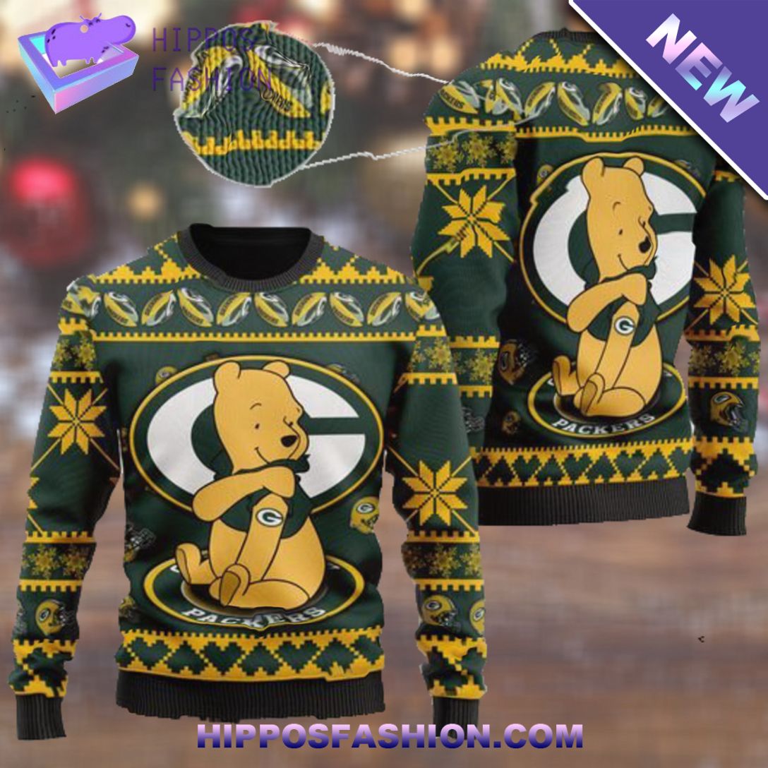 green bay packers nfl american football team logo cute winnie the pooh bear ugly sweater zPkE.jpg
