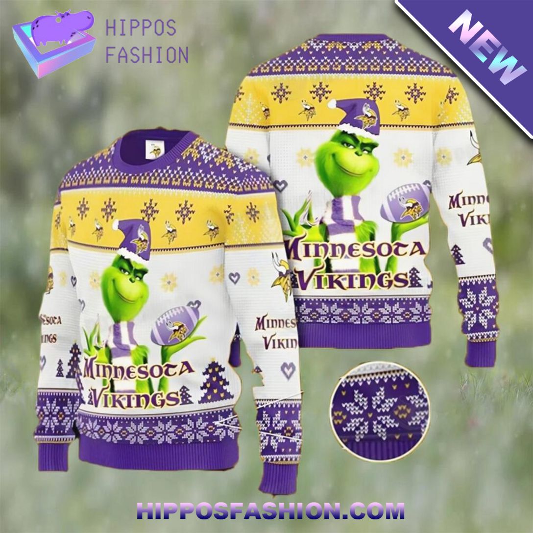 Grinch Knit Minnesota Vikings Ugly Sweater Christmas Natural and awesome