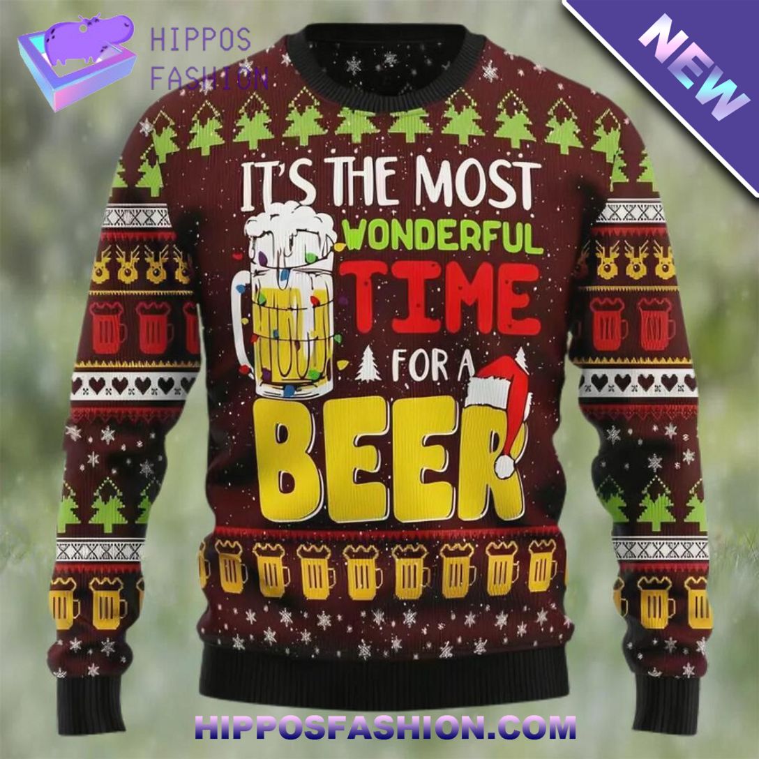 international beer day its the most wonderful time for a beer ugly christmas sweater JLVc.jpg
