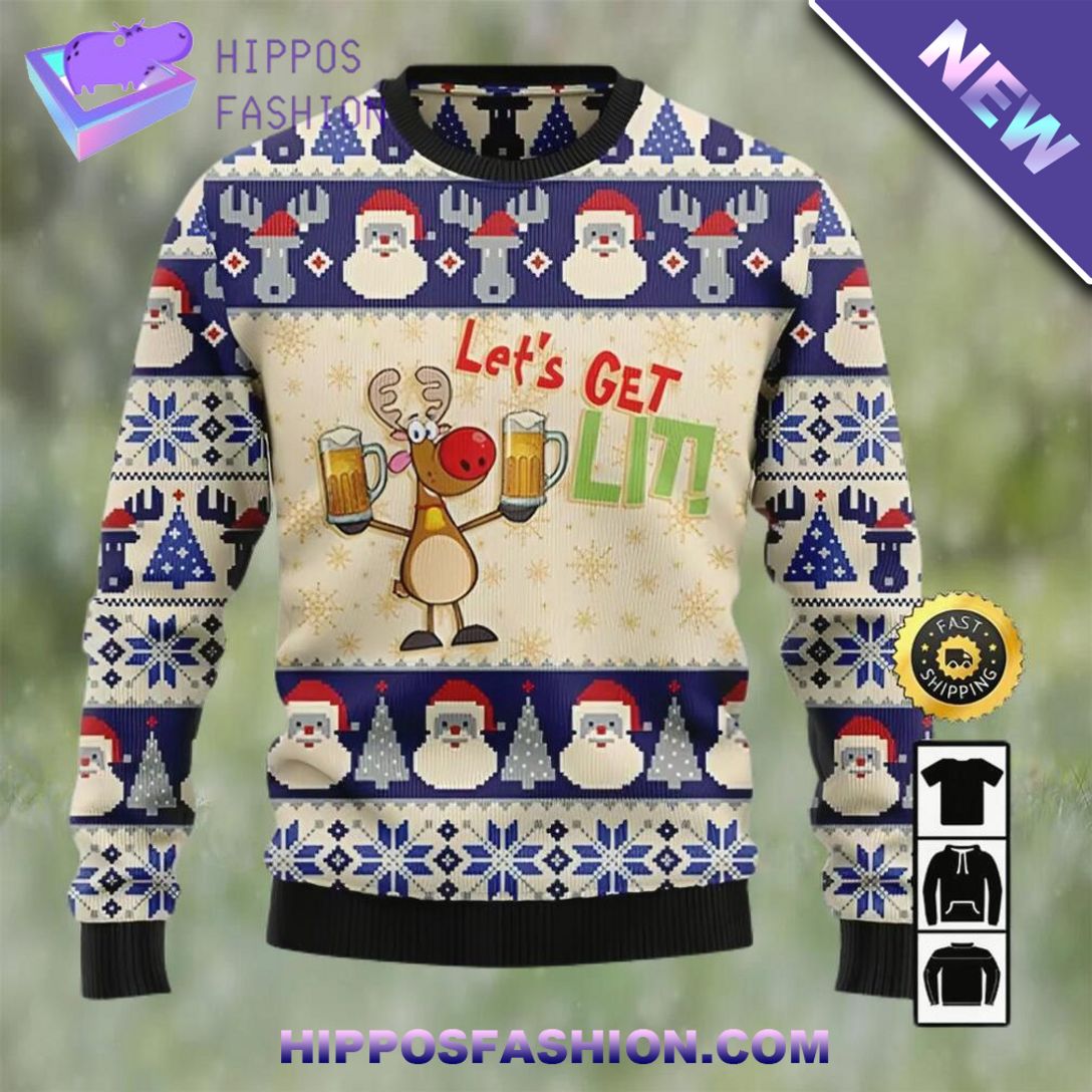 international beer day reindeer lets get lit beer ugly christmas sweater AGXJ.jpg
