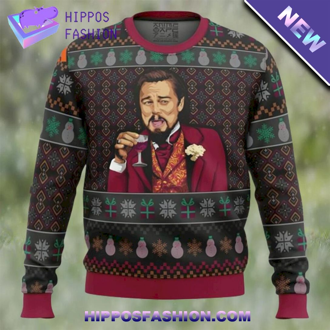 laughing leo dicaprio meme ugly christmas sweater YTQzc.jpg