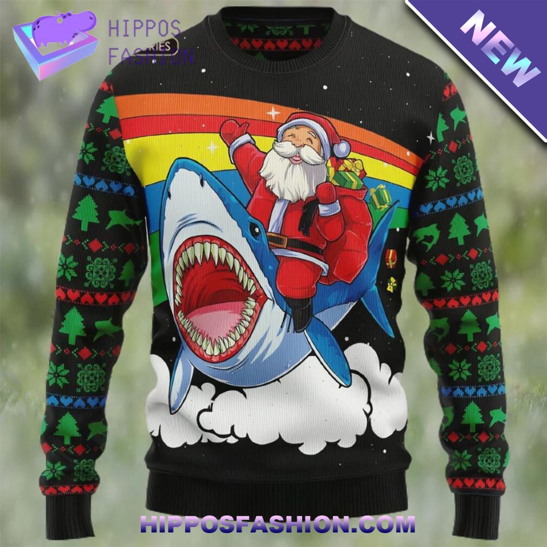 Santa Claus Riding Shark Ugly Christmas Sweater Mesmerising