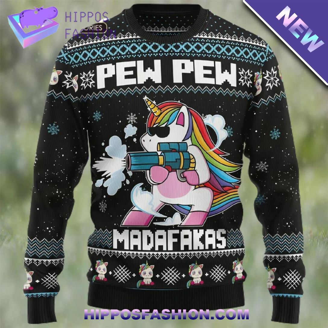 Unicorn Pew Pew Ugly Christmas Sweater You look different and cute