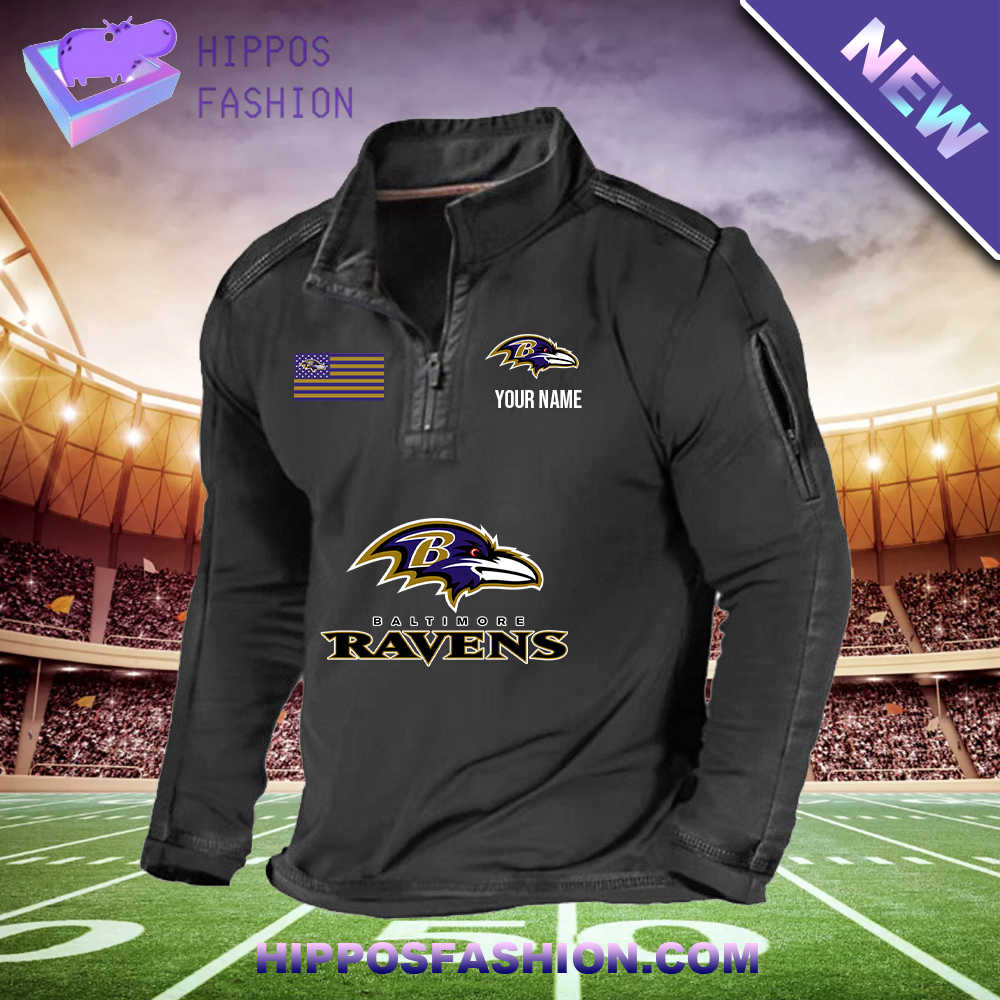 Baltimore Ravens Flag Personalized 1/2 Zip Waffle Top