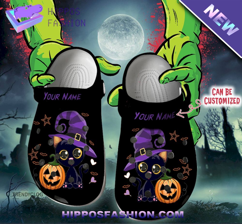Black Cat Halloween Personalized Crocs Clog Shoes