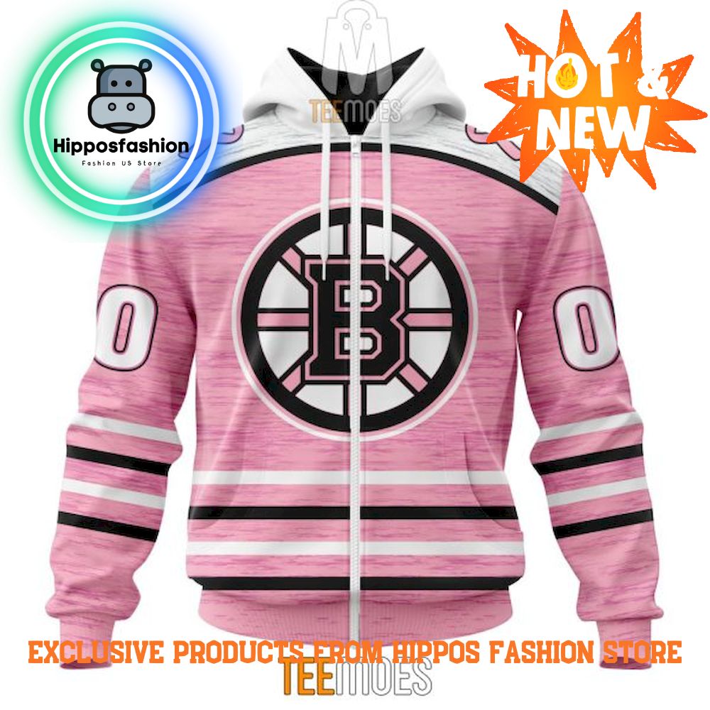 Boston Bruins Breast Cancer Awareness Light Pink Personalized Hoodie