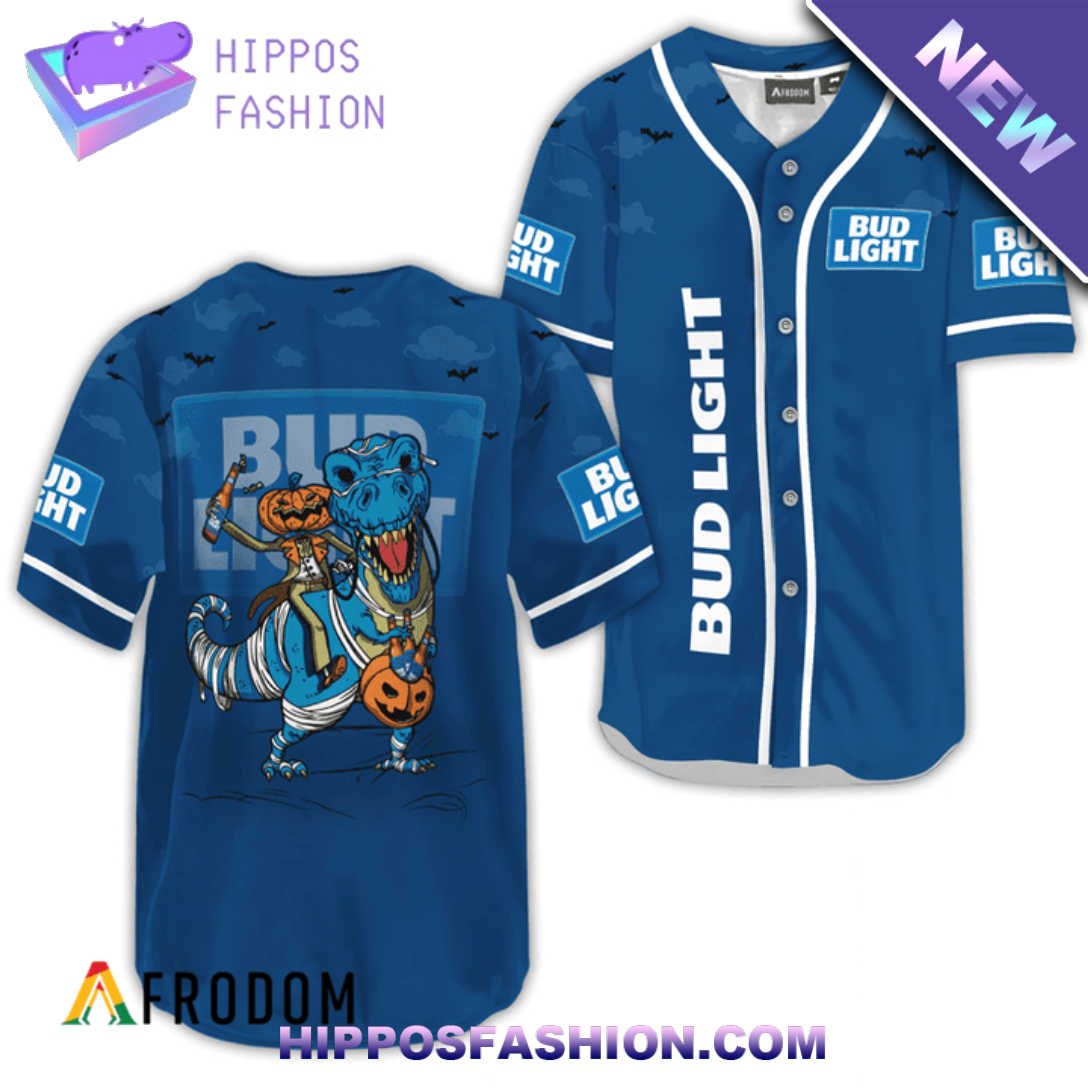 Bud Light Blue Dinosaur Halloween Baseball Jersey