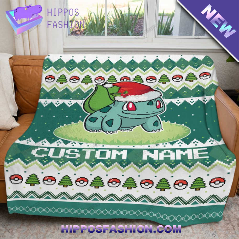 Bulbasaur Christmas Custom Name Soft Blanket