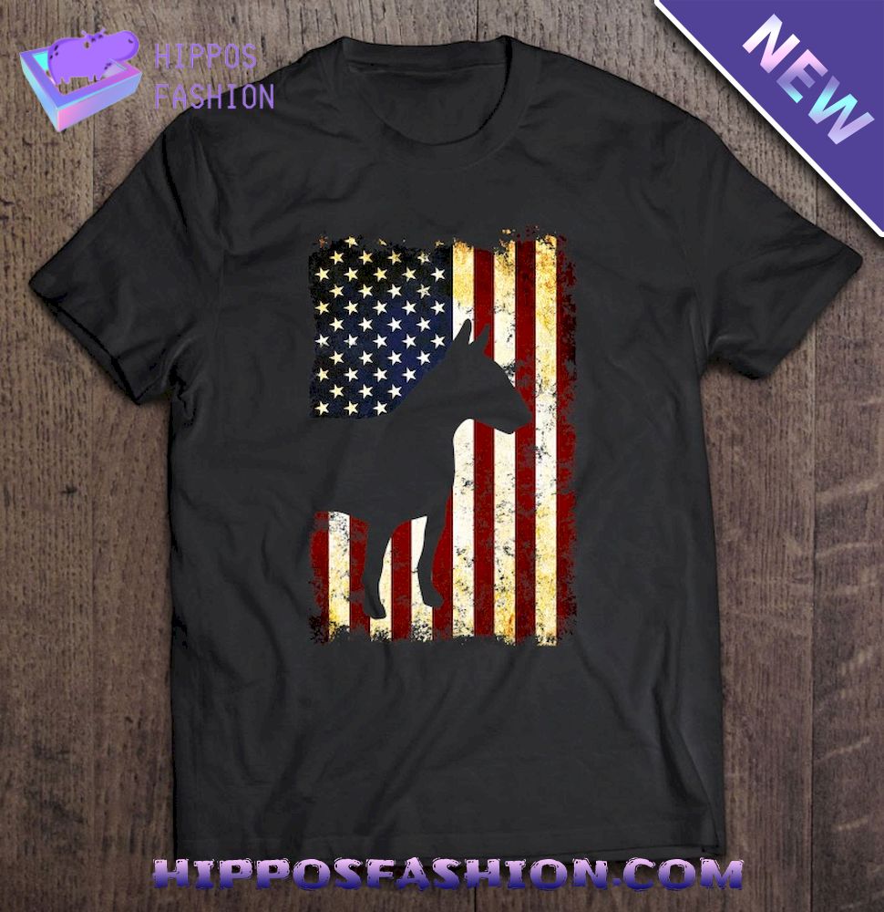 Bull Terrier Silhouette American Flag 4Th Of July Shirt