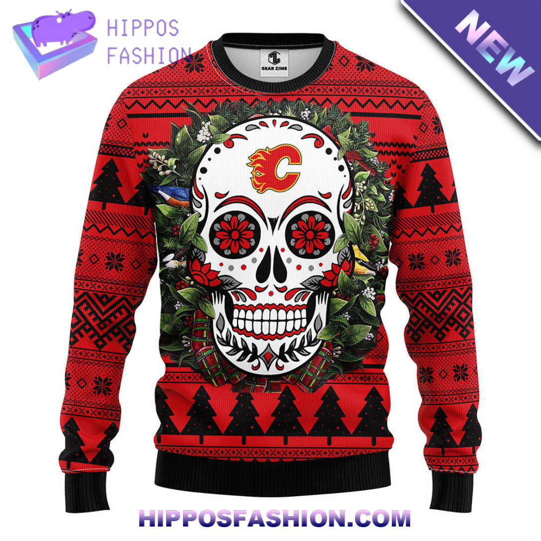 Calgary Flames Skull Flower Ugly Christmas Ugly Sweater sVfJ.jpg