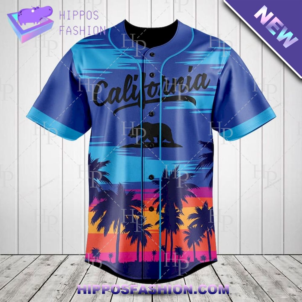 California Coconut Tree Blue Personalized Baseball Jersey