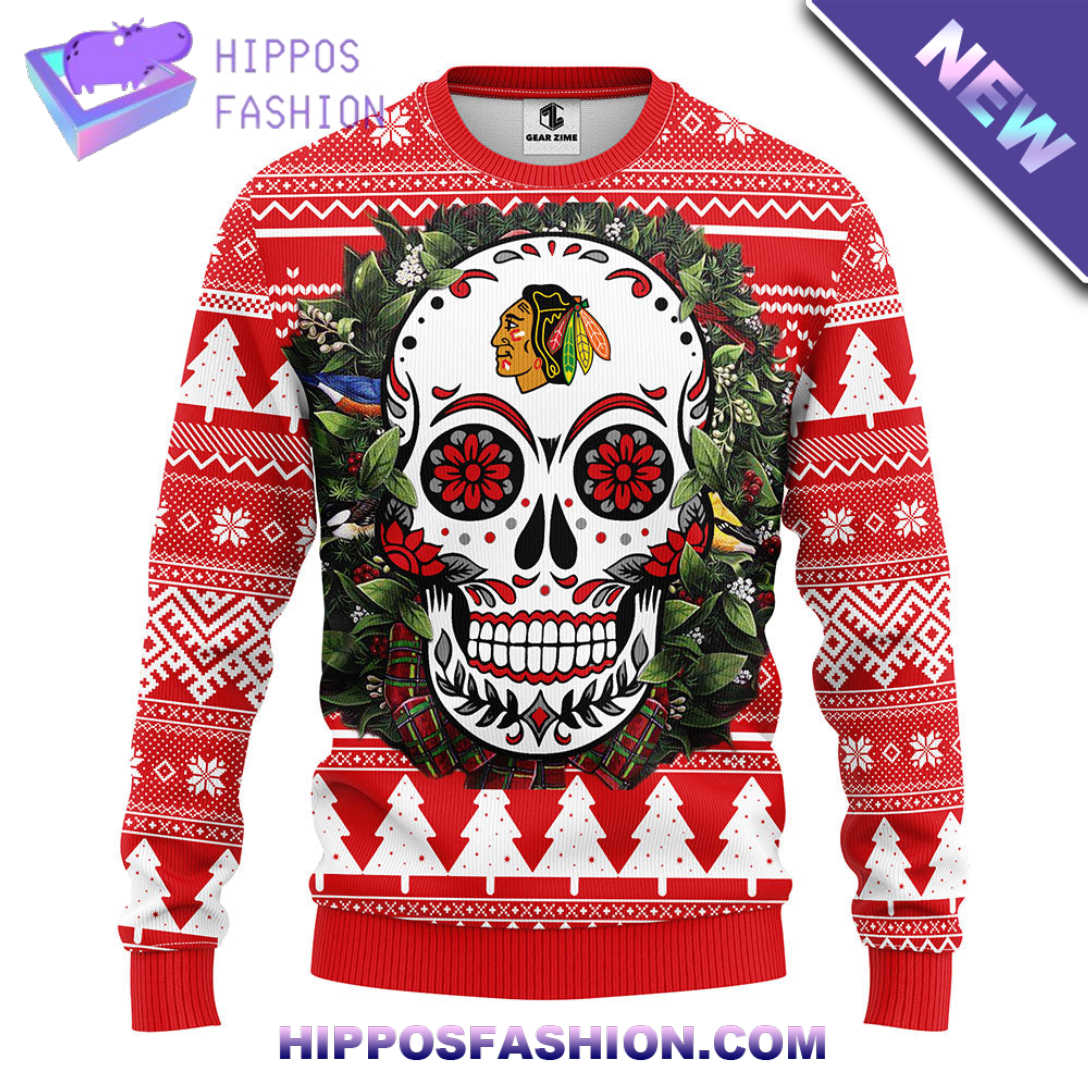 Chicago Blackhawks Tree Ugly Christmas Fleece Sweater VerH.jpg