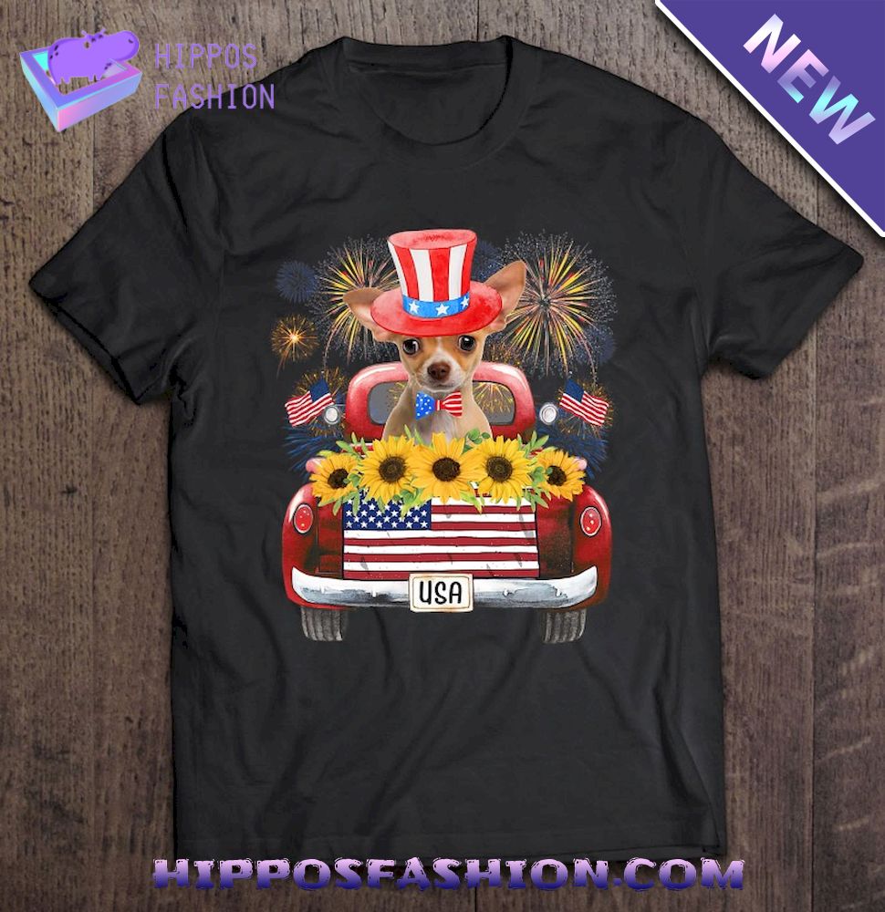 Chihuahua Firework Sunflower America Dog 4Th Of July Shirt