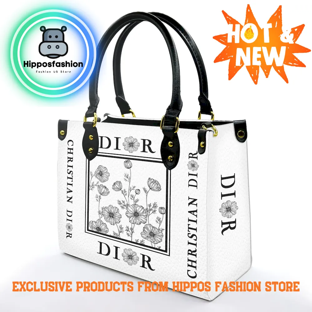Christian Dior Flowers Black White Luxury Leather Handbag