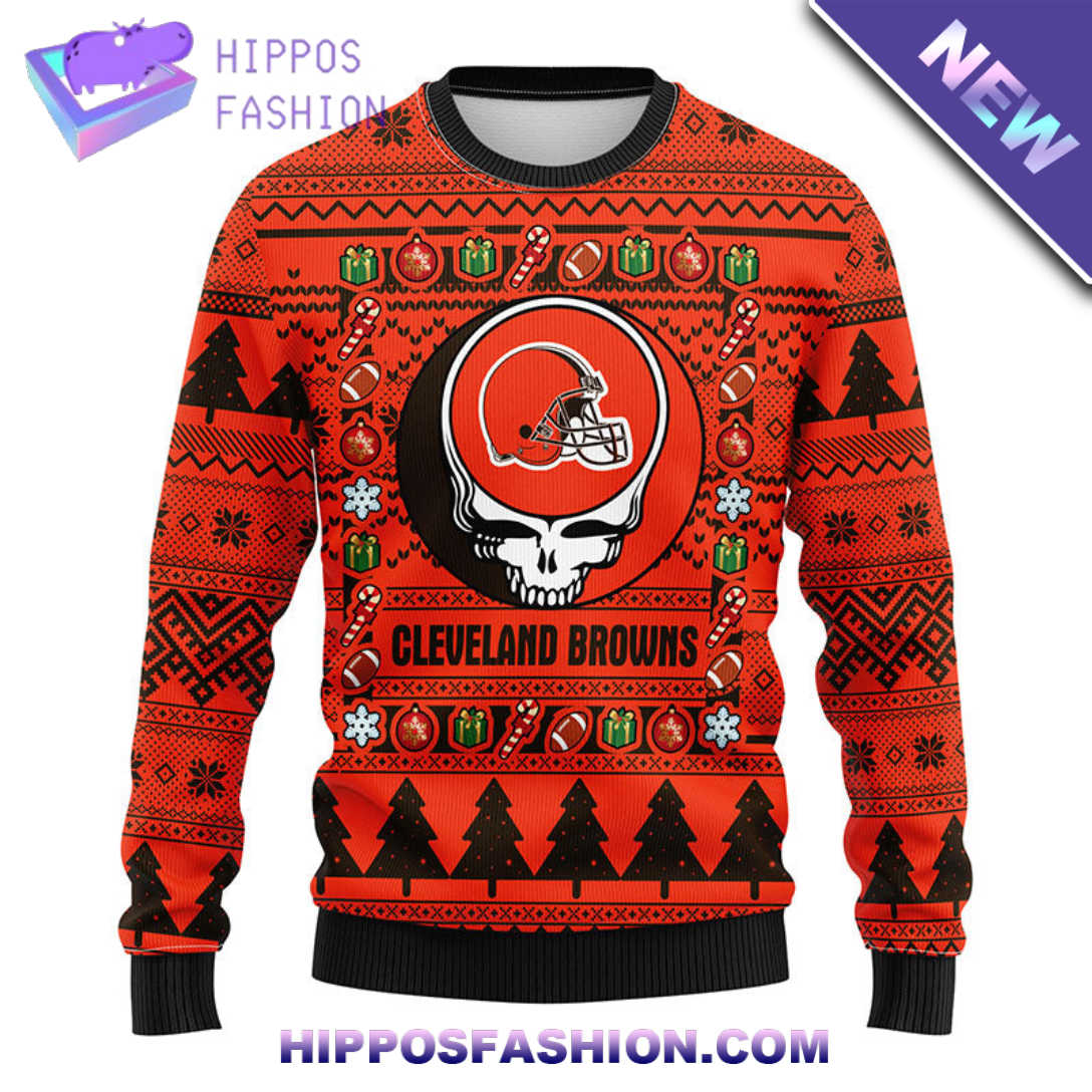 Cleveland Browns Grateful Dead Ugly Christmas Fleece Sweater wTp.jpg