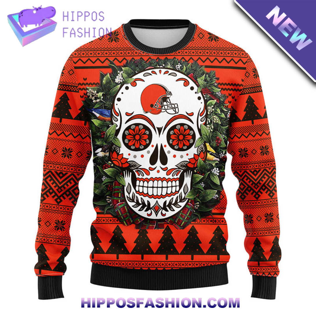 Cleveland Browns Skull Flower Ugly Christmas Ugly Sweater khR.jpg