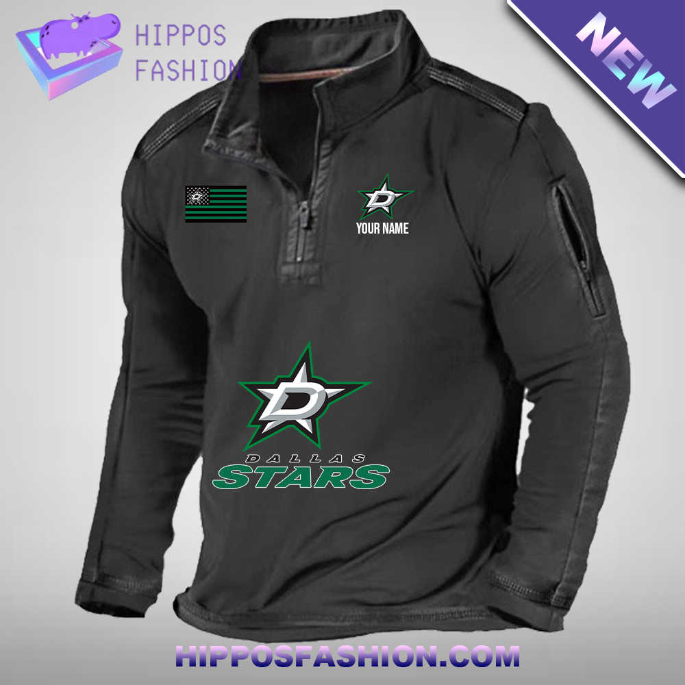 Dallas Stars Flag Personalized 1/2 Zip Waffle Top