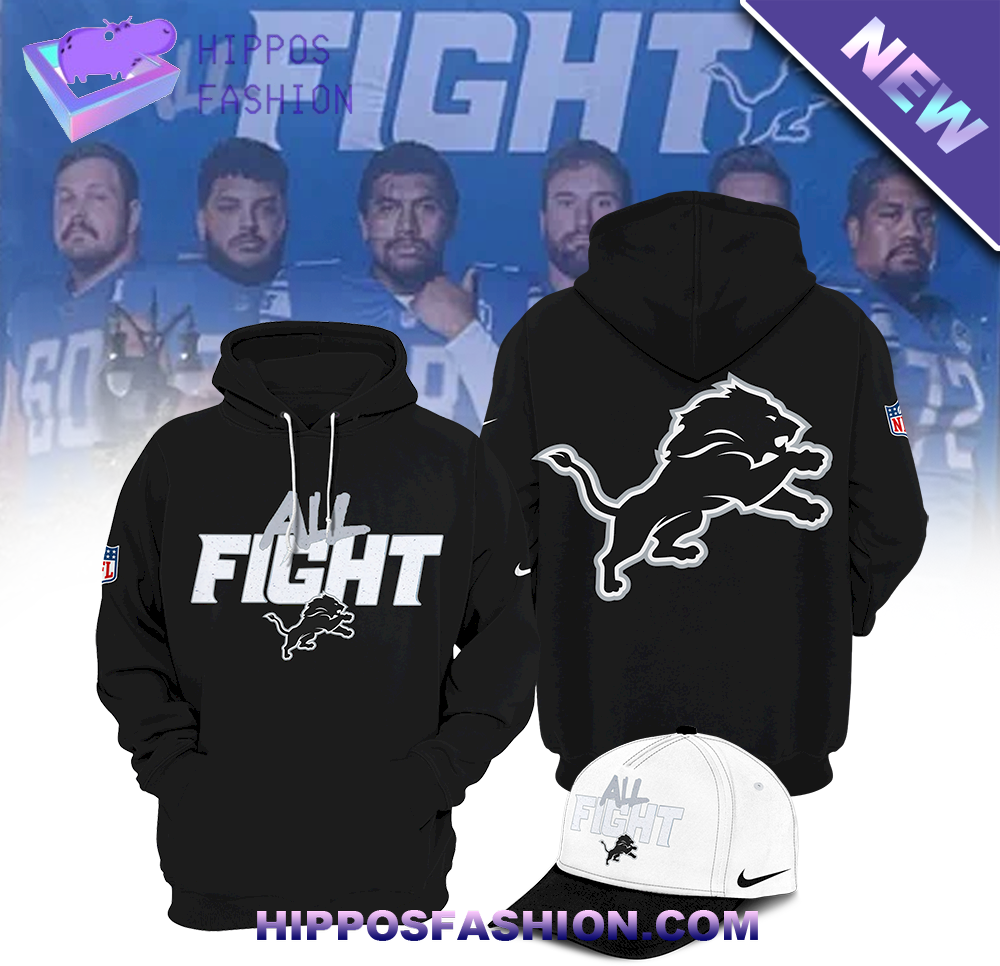 Detroit Lions All Fight Black White Hoodie