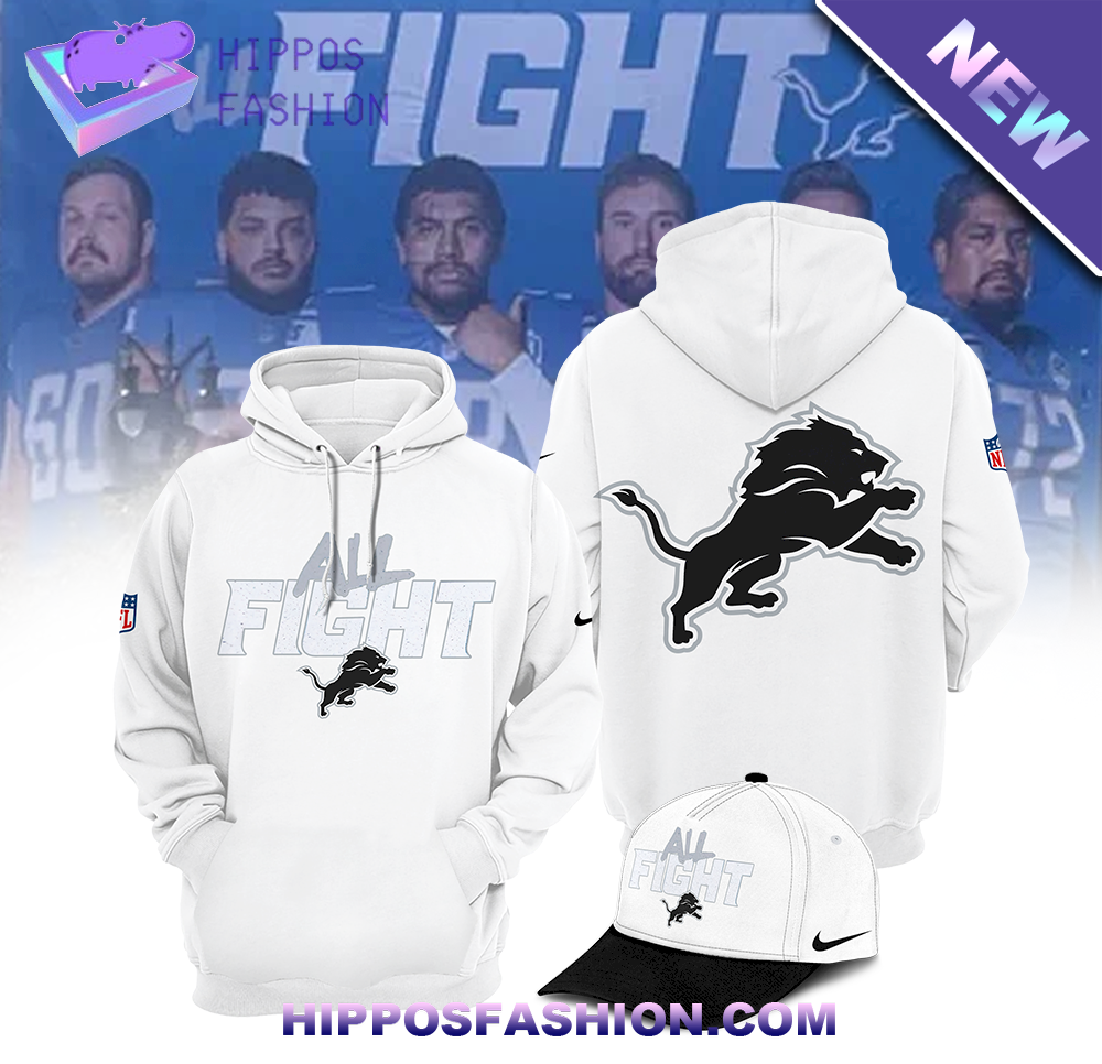 Detroit Lions All Fight White Black Hoodie