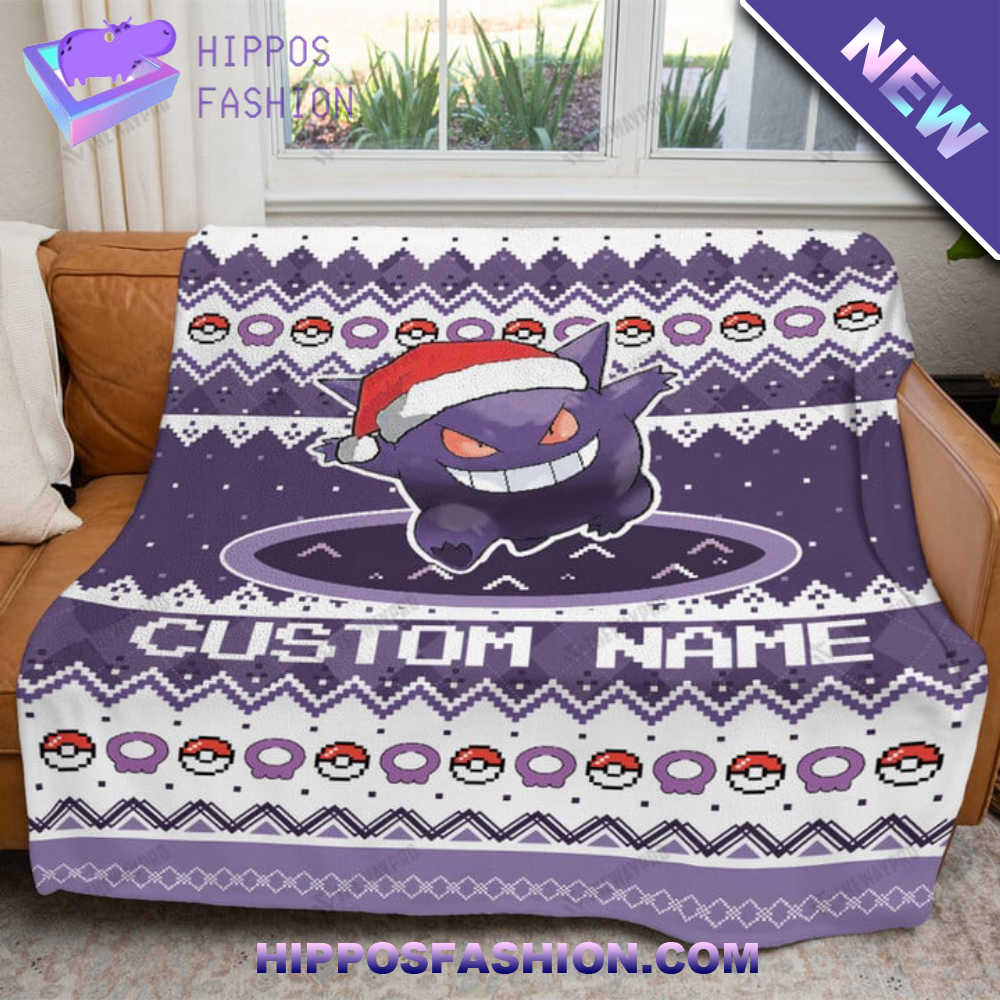 Gengar Christmas Custom Name Soft Blanket