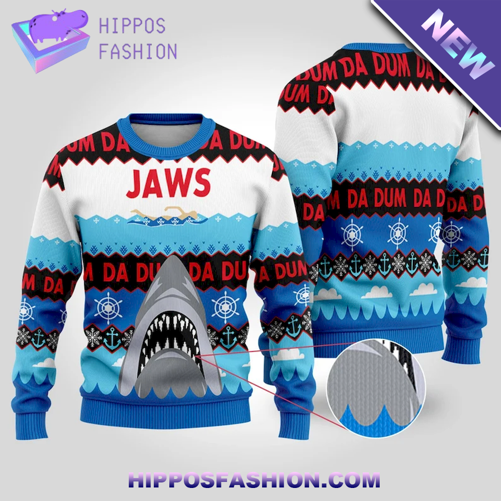 Jaws Shark Blue Sea Ugly Sweater