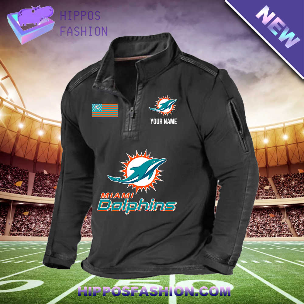 Miami Dolphins Flag Personalized 1/2 Zip Waffle Top