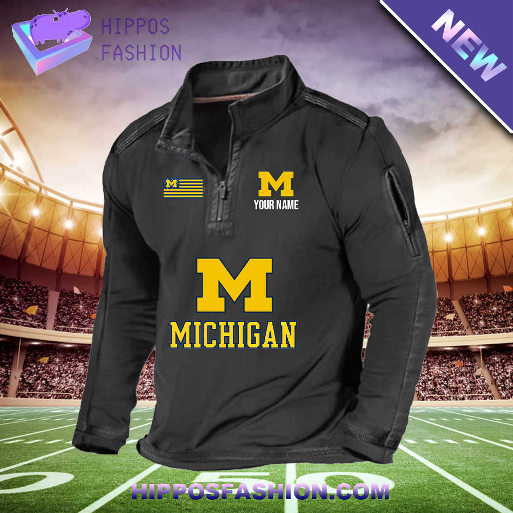 Michigan Wolverines Flag Personalized 1/2 Zip Waffle Top