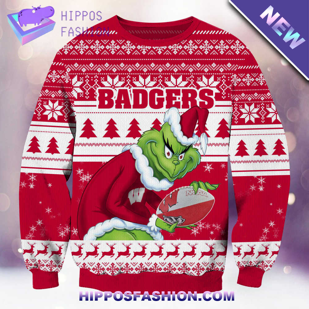 NCAA Wisconsin Badgers Grinch Christmas Ugly Sweater wrGzS.jpg